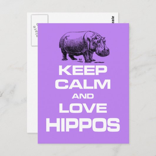 Houd kalm- en liefdeshippos Hippotamus-ontwerp Briefkaart (Voorkant / Achterkant)