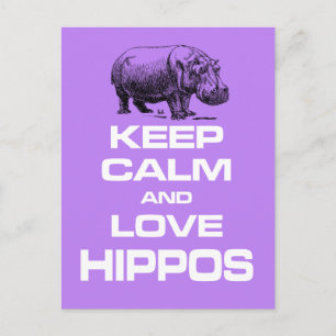 Houd kalm- en liefdeshippos Hippotamus-ontwerp Briefkaart