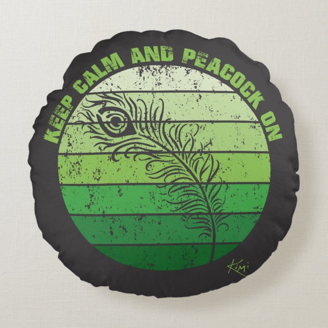 Houd kalm en pacock aan rond kussen (Voorkant)