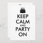 Houd kalm en Partij bij de Sjabloon Invitaties Kaart (Voorkant / Achterkant)