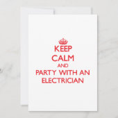 Houd kalm en Partij met een elektricien Kaart (Voorkant)