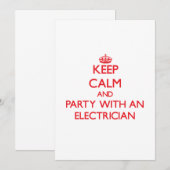 Houd kalm en Partij met een elektricien Kaart (Voorkant / Achterkant)