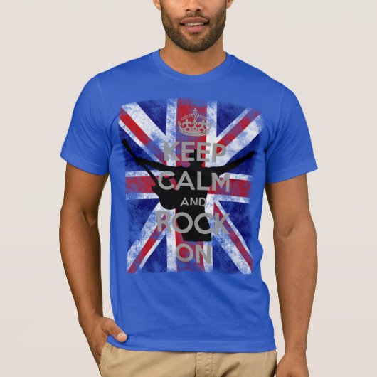 Houd kalm en rock op Britse vlag T-shirt (Voorkant)