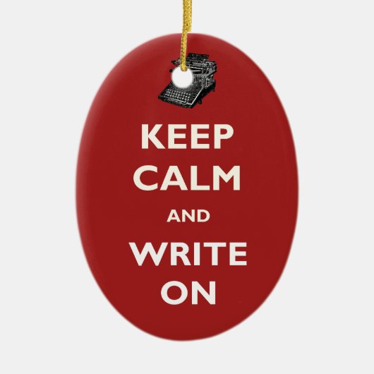 Houd kalm en schrijf op schrijfmachine-versiemane keramisch ornament (Voorkant)