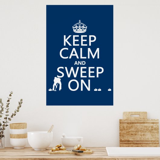 Houd kalm en Schuif aan (het krullen) (om het even Poster (Keuken)