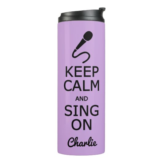 Houd kalm en Sing op aangepaste naam en kleurentum Thermosbeker (Gedraaid links)