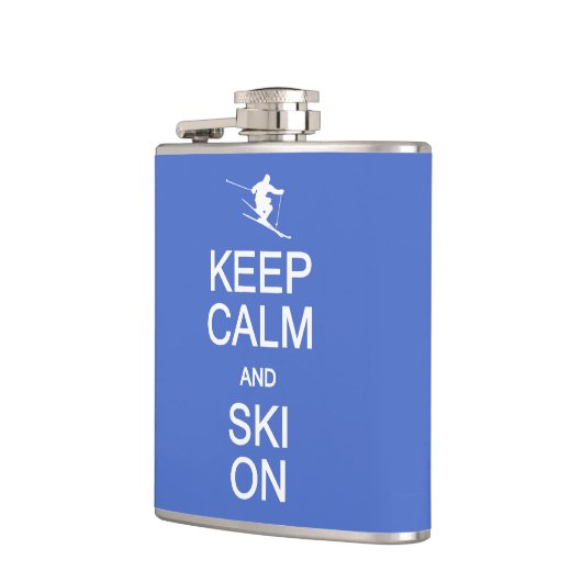 Houd kalm en skie op aangepaste kolf heupfles (Links)