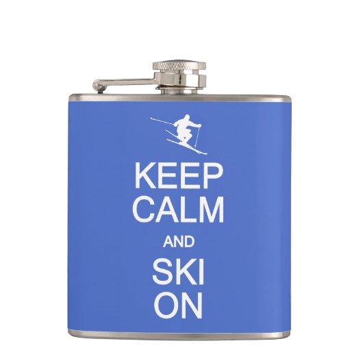 Houd kalm en skie op aangepaste kolf heupfles (Voorkant)
