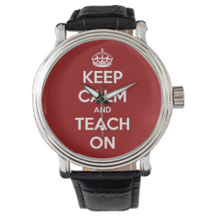 Houd kalm en sla op rode lederen riem horloge