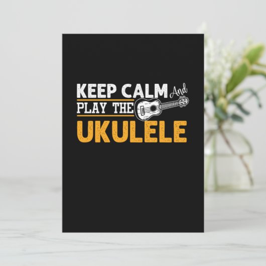 Houd kalm en speel het Ukulele Instrument Uke Cade Kaart (Staand voorkant)