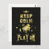 Houd kalm en speel op Gold Piano Grunge Typografie Briefkaart (Voorkant / Achterkant)