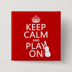 Houd Kalm en speel op (viool) (om het even welke Vierkante Button 5,1 Cm