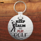 Houd kalm en speel Persoonlijk Golfbal Toetsen Sleutelhanger (Voorkant)