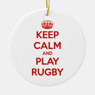 Houd kalm en speel Rugby Keramisch Ornament
