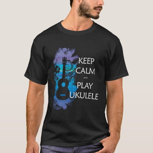Houd kalm en speel ukulele tribale kleurrijk t-shirt (Voorkant)