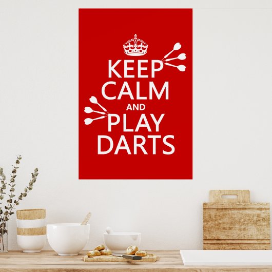 Houd kalm en Spel Darts (klantgerichte kleur) Poster (Keuken)