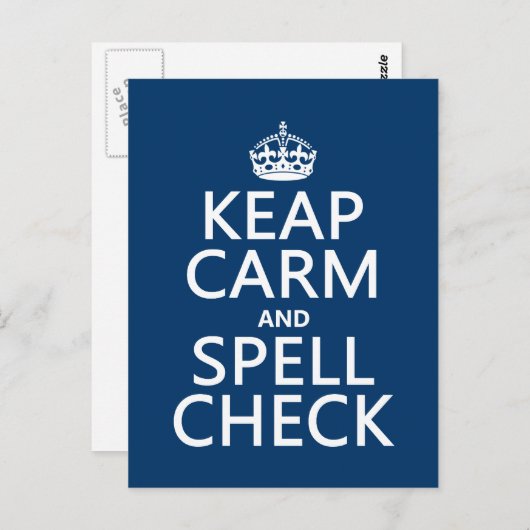 Houd kalm en Spellingcontrole (met fouten) (om het Briefkaart (Voorkant / Achterkant)