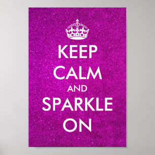 Houd kalm en spuit op roze glitter posters