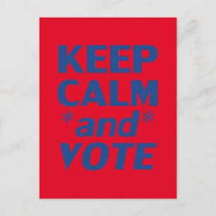 Houd kalm en stem moderne typografie blauw en rood briefkaart