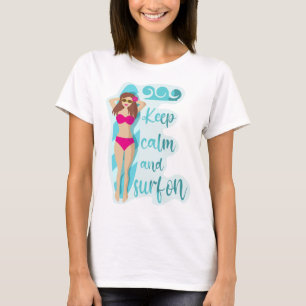 Houd kalm en surf op bruidsmeisje t-shirt