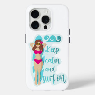 Houd kalm en surf op de Kaart van een bruidsmeisje iPhone 15 Pro Case