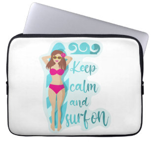 Houd kalm en surf op de Kaart van een bruidsmeisje Laptop Sleeve