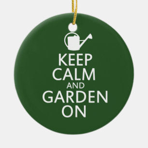 Houd kalm en tuin aan keramisch ornament