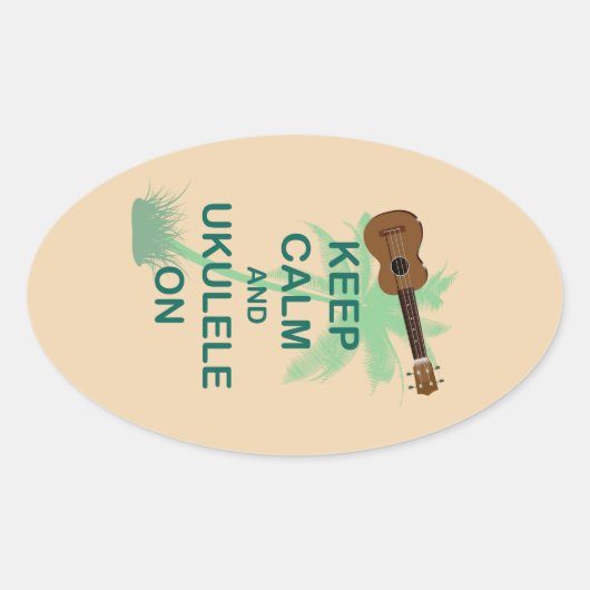 Houd kalm en ukelele op unieke leuke print ovale sticker (Voorkant)