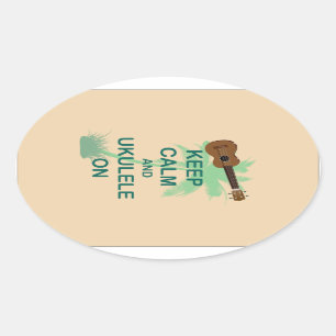 Houd kalm en ukulele op unieke un-afdrukken ovale sticker