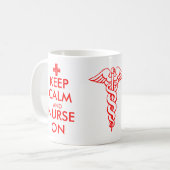 Houd kalm en verpleger in de mok met het caduceus- (Voorkant links)