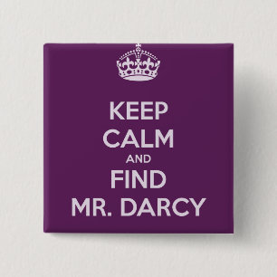 Houd Kalm en vind M. Darcy Jane Austen Vierkante Button 5,1 Cm