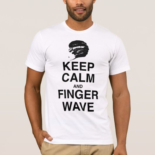 HOUD KALM EN VINGER WAVE! T-SHIRT (Voorkant)