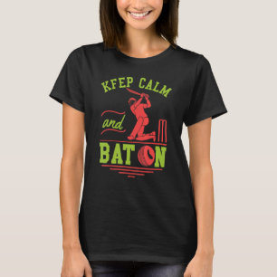 Houd kalm en vlek op cricketventilatoren en atlete t-shirt