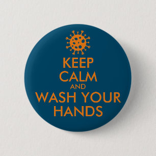 Houd kalm en was uw handen coronavirus ronde button 5,7 cm