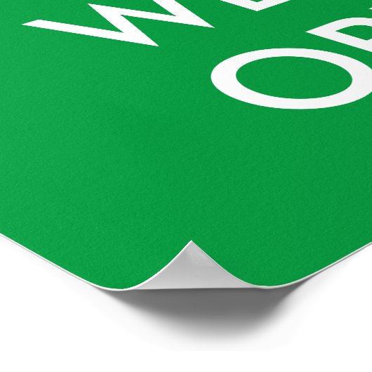 Houd kalm en we zijn open poster voor deur. (Hoek)