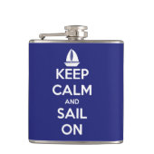 Houd kalm en zeil op blauw gepersonaliseerd heupfles (Voorkant)