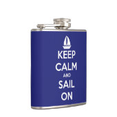 Houd kalm en zeil op blauw gepersonaliseerd heupfles (Rechts)