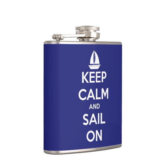 Houd kalm en zeil op blauw gepersonaliseerd heupfles (Rechts)