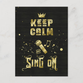 Houd kalm en Zing op Gold Microphone Typografie Briefkaart