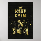 Houd kalm en Zing op Gold Microphone Typografie Poster (Voorkant)