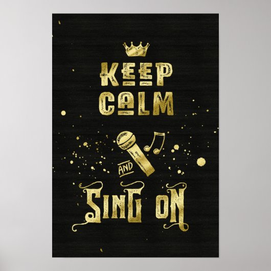 Houd kalm en Zing op Gold Microphone Typografie Poster (Voorkant)