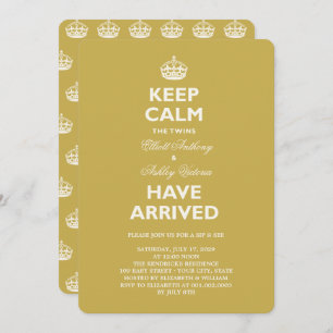 Houd kalm Funny Twins Baby Sip & See Party Invite Kaart