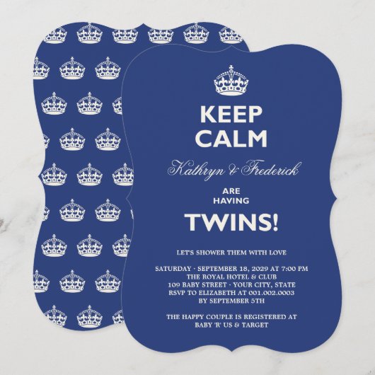 Houd kalm Funny Twins Couples Baby shower uitnodig Kaart (Voorkant / Achterkant)