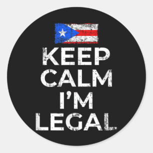 Houd kalm in juridisch Puerto Rico vlag Mannen vro Ronde Sticker