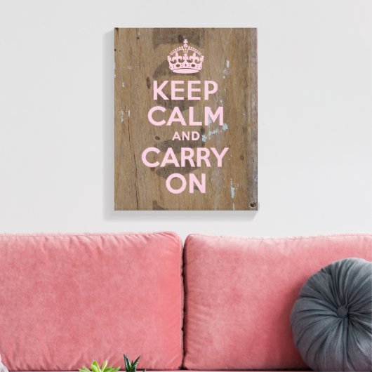 Houd kalm in roze op oud hout gestencild hout canvas afdruk (Insitu (Woonkamer))