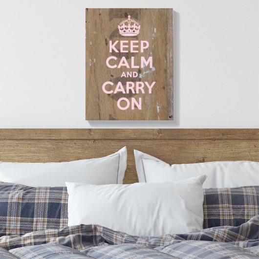 Houd kalm in roze op oud hout gestencild hout canvas afdruk (Insitu (Slaapkamer))