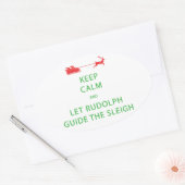 Houd kalm Laat de Rudolph Guide Sleigh Ovale Sticker (Envelop)