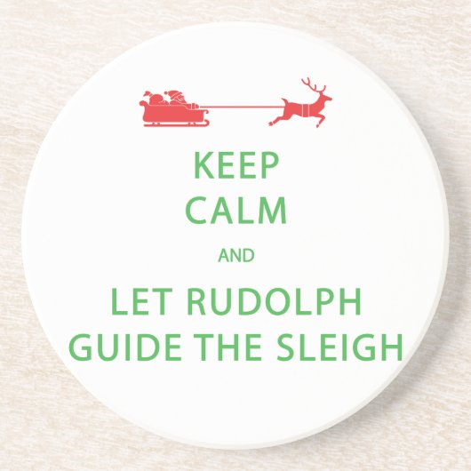 Houd kalm Laat de Rudolph Guide Sleigh Zandsteen Onderzetter (Voorkant)