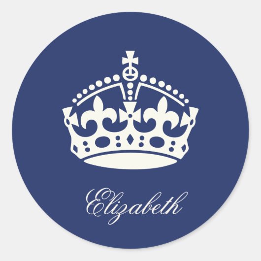 Houd kalm Navy Blue Crown Logo Party Favor Sticker (Voorkant)