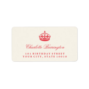 Houd kalm Rode Kroon Verjaardagsfeestje Adresetike Etiket